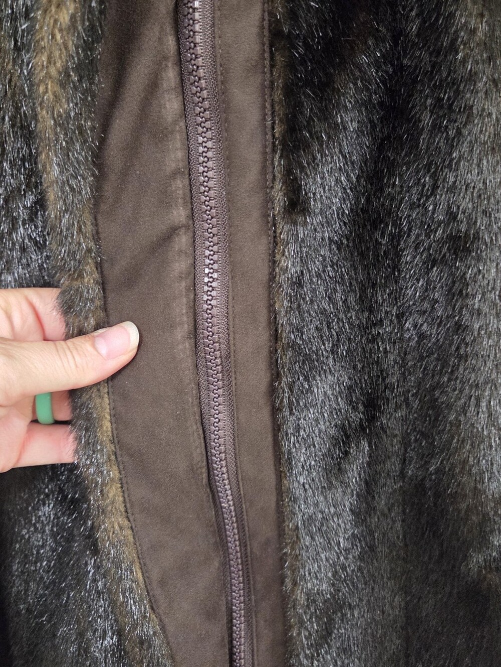 Anne Klein Faux Fur Chocolate Brown Hooded Coat Womens Large Mobwife Lux - Picture 6 of 11